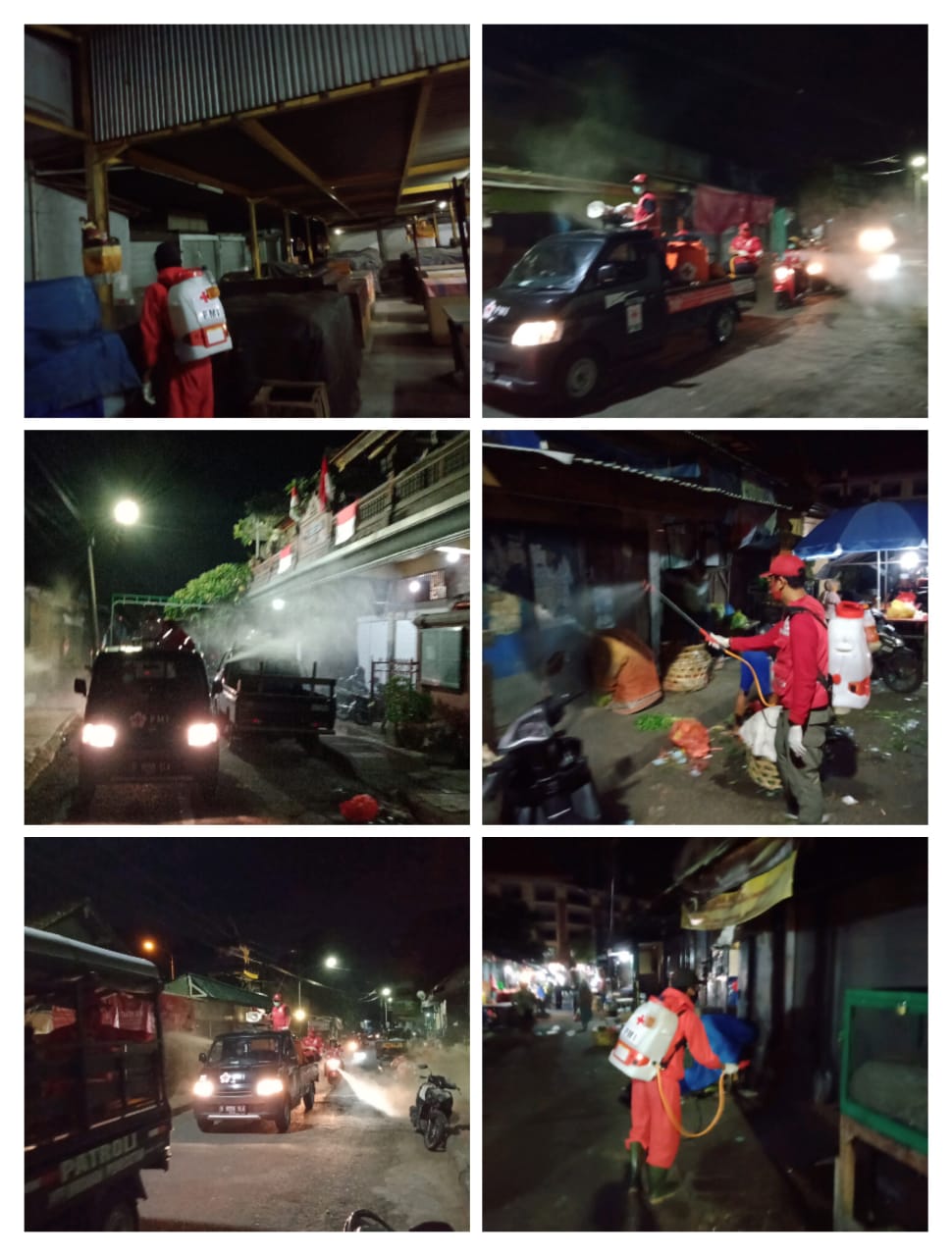 Kelurahan Pemecutan Dan PMI Kota Denpasar Bekerjasama Melakukan Penyemprotan Disinfektan Di Pasar Pemeregan Dan Pasar Pasah Pemedilan